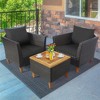 Tangkula 3PCS Patio Furniture Set Conversation Bistro Set w/ Acacia Wood & Cushions Black - 3 of 4