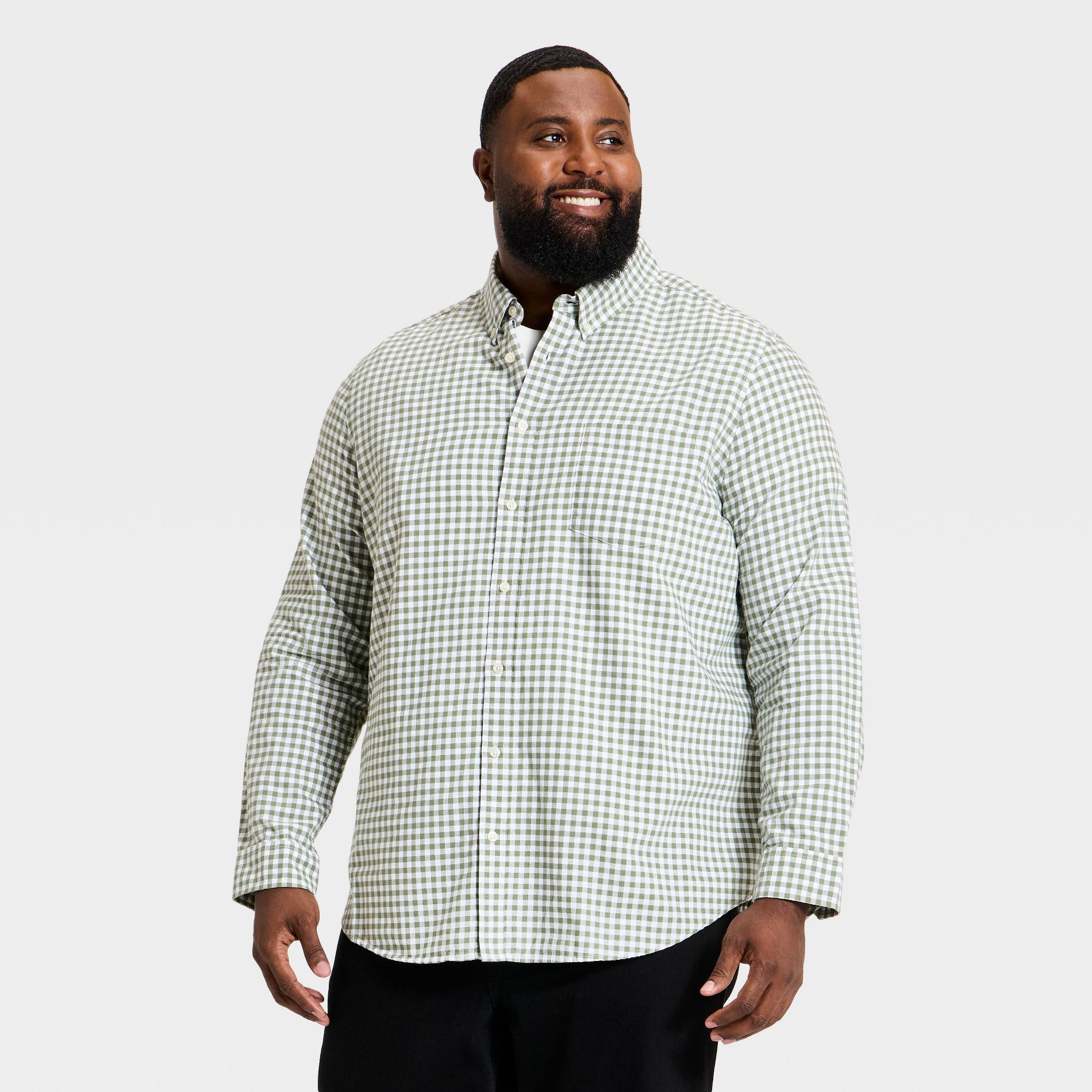 Men's Tall Every Wear Long Sleeve Oxford Button-Down Shirt - Goodfellow & Co™ Green Gingham XXLT