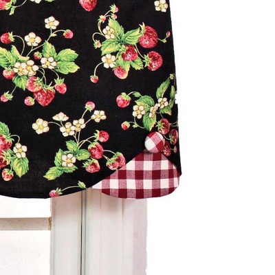 Black Strawberry Floral Cotton Scalloped Window Valance