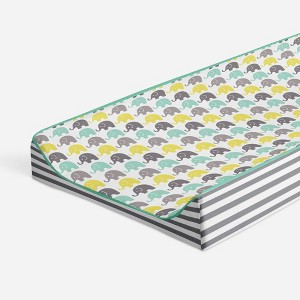 Bacati - Elephants Mint/Yellow/Gray Elephants Changing Pad Cover - 1 of 4