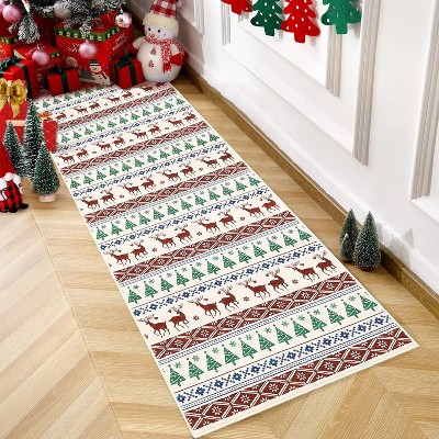 Fulvari Christmas Rug Washable Rugs,Christmas Tree Rug Non-Slip Low Pile Indoor Holiday Decor Carpet for Living Room Bedroom Dining Room
