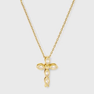 14K Gold Dipped Cubic Zirconia Cross Pendant Necklace - Gold - 1 of 4
