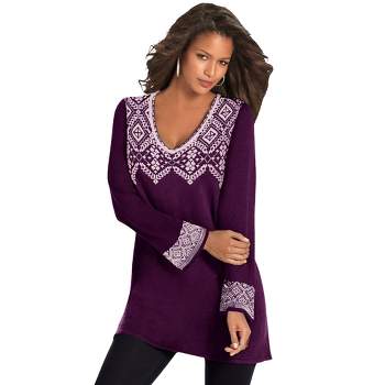 Roaman's Women's Plus Size Fit-And-Flare Tunic Sweater