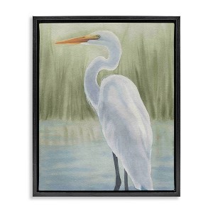 Stupell Industries Egret on Marsh Landscape Floating Frame Canvas Art - 1 of 4