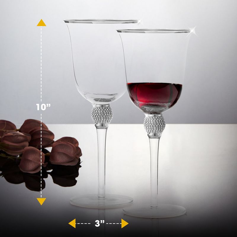 Berkware Classy Rhinestone Embellished Long Stem Rose Wine Glasses with Elegant Rim Design - 18oz, 4 of 13