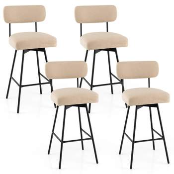 Costway Set of 4 Swivel Bar Stools Bar Height Upholstered Kitchen Dining Chairs Gray/Beige