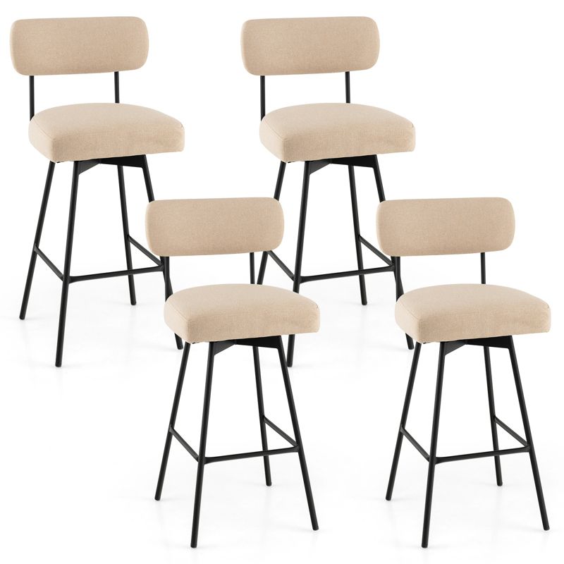 Costway Set of 4 Swivel Bar Stools Bar Height Upholstered Kitchen Dining Chairs Gray/Beige, 1 of 10