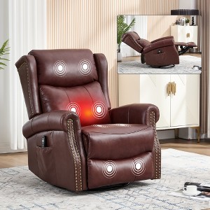 ChicFurnit Living Room Chair Arm Accent Chair Manual Recliner Rocker Swivel Body Massage Genuine Leather for Living Room, 30.31"*23.23"*22.05" - 1 of 4