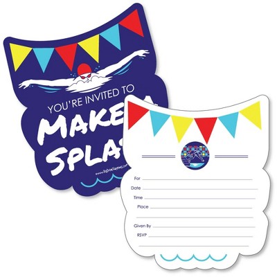 Big Dot of Happiness Making Waves - Swim Team - Shaped Fill-in Invites - Swimming Party or Birthday Party Invitation Cards with Envelopes - Set of 12