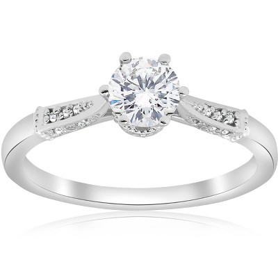 Pompeii3 5/8ct Diamond Engagement Ring Vintage 14k White Gold Round Cut