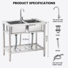 Stainless Steel Utility Sink, Freestanding Double Bowl with Pull-Out Hot & Cold Faucet, Storage Shelf - 2 of 4
