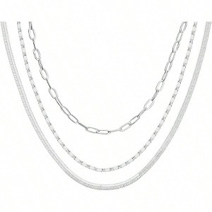 Dainty Layering Necklaces for Women Snake Chain, Curb Link, Paperclip Layered Chains Trendy Layering Necklace - 1 of 4