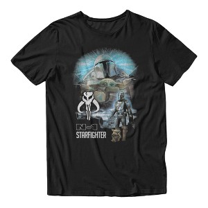 Star Wars The Mandalorian Mens N-1 Starfighter Grogu Distressed T