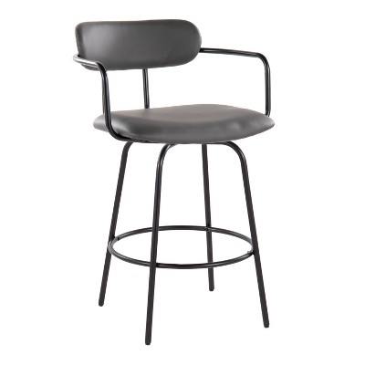 Demi 26" Gray Faux Leather Swivel Counter Stools, Set of 2