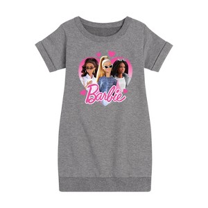 Girls' - Barbie - Valentine's Day Graphic Short Sleeve Fleece Dress - 1 of 3