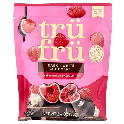 Tru Fru, Freeze-Dried Raspberries, Dark + White Chocolate, 3.4 oz