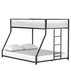 TopComfy Beds Twin Over Full Bunk Bed Metal Low Profile Twin Over Full Bunk Bed with Ladder and Guardrails for Bedroom, Black, 80.91"*14.76"*6.3" - 1 of 4