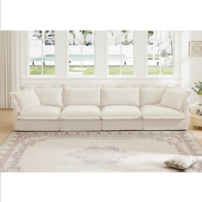 Slipcovered Sectional Sofa, 4 Seater Sofa with Removable Cover, Chenille Fabric Sectional Sofas, Deep Couch for Living Room-Cuddlewood