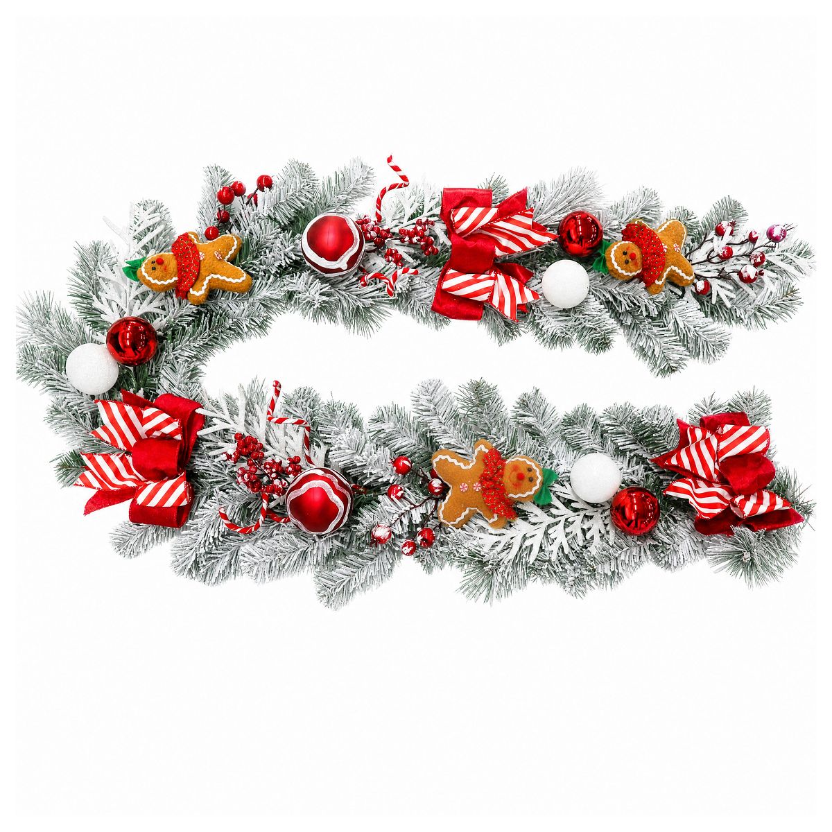 Garvee Christmas Garland with Lights 6ft, Gingerbread Man Ribbon Pre-Lit Garland with 20 LED Lights Timer, PVC Christmas Decor for Home