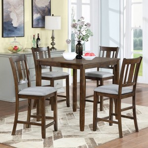 Counter Height Chairs Set Of 4, Comfy Kitchen Chairs With Ergonomic Seat, Wooden Upholstered Counter Height Barstool With Curved Backrest - 1 of 4