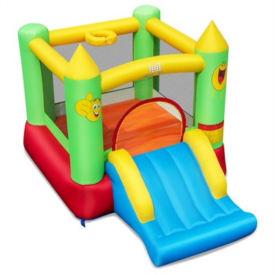 Tangkula Inflatable Bounce House Smiley Theme Jump n’ Slide Bouncy House for Kids Slides Bouncy Castle for Kids (without Blower)