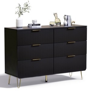 Sevobal Decorative Storage Cabinets, Rounded Corner Striped Six Door Cabinet, Modern Cabinet for Bedroom, Living Room, Black 43.3*13.8*30 - 1 of 4
