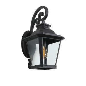 Gulches Outdoor Wall Lights - Vintage Black Lanterns with Decorative Scroll Design & Clear Glass, 14"-21" for Porch and Garden, 2-Pack - 1 of 4