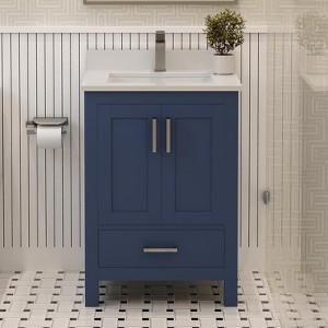 Rooh Solid Wood Bathroom Vanity with White Quartz Countertop & Undermount Sink | Handcrafted Luxury by Artisans - 1 of 4