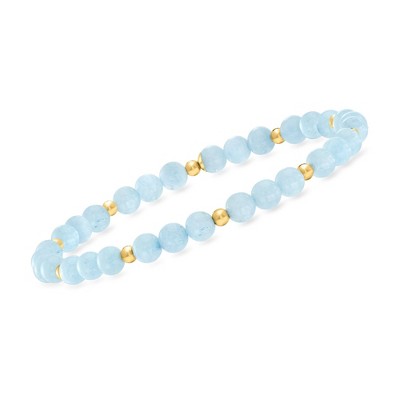 Pure Collection by Ross-Simons 30.00 ct. t.w. Aquamarine Bead Stretch Bracelet With 14kt Yellow Gold