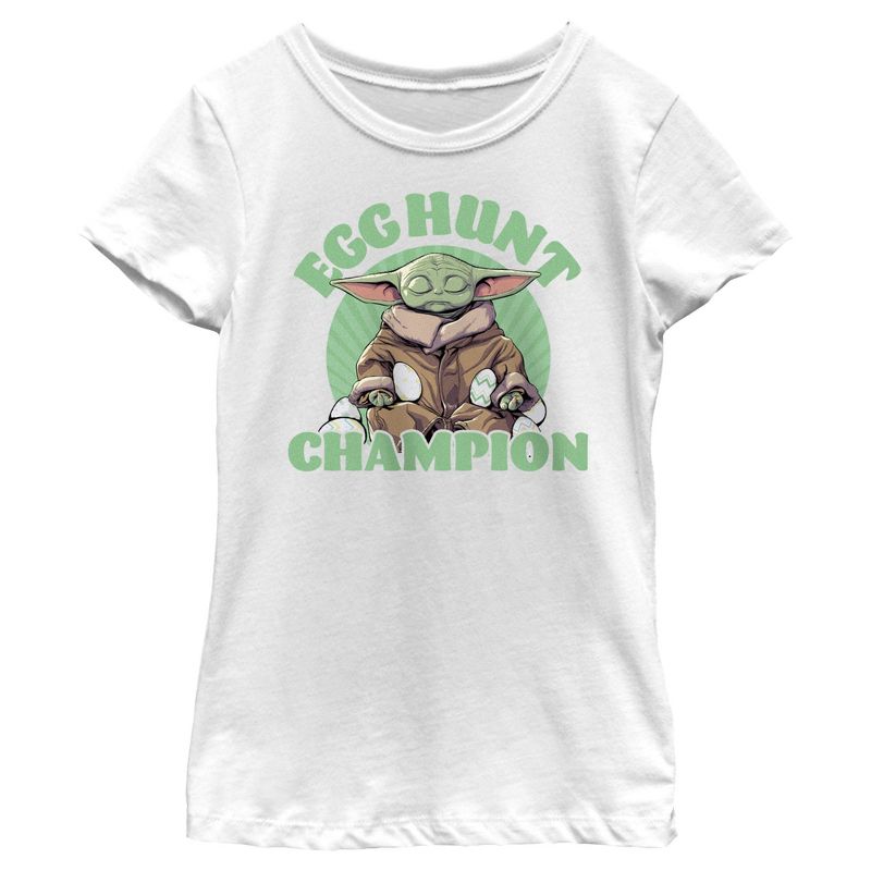 Girl's Star Wars: The Mandalorian Easter Grogu Egg Hunt Champion T-Shirt, 1 of 5
