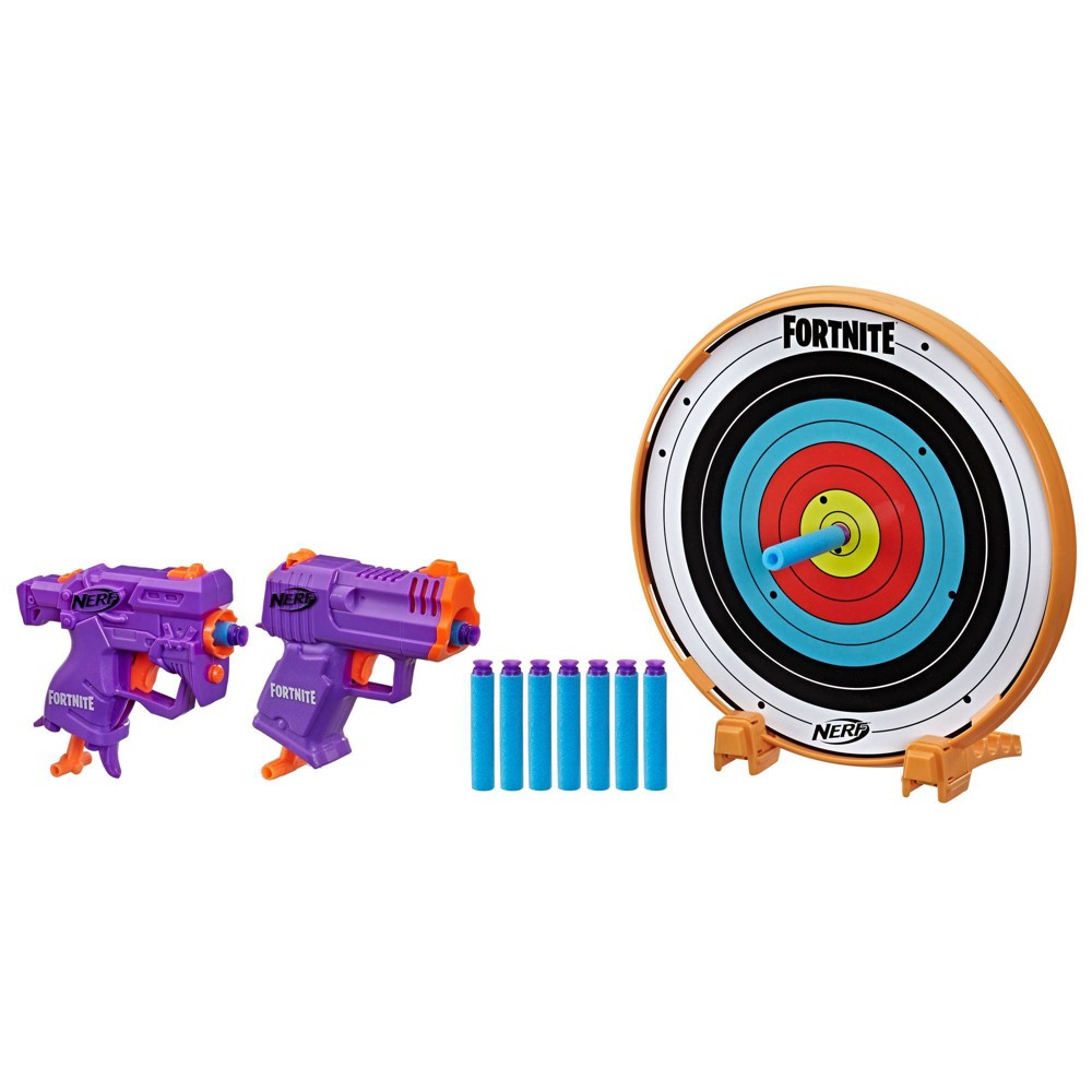 NERF Fortnite Targeting Set with 2 Micro Blasters, 10 suction darts and target