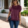 Amaryllis Women's Short-Sleeve Velvet Puff Sleeve Top Elegant Crew Neck  Texture - 3 of 4
