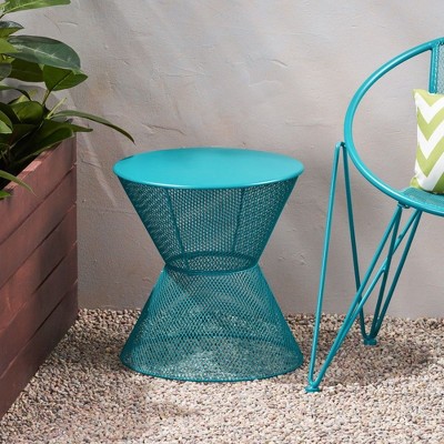 PAGED Iron Outdoor Side Table,17.75 inch Modern Patio End Tables for Backyard,Pool, Indoor Companion,Durable and Rustproof,Teal