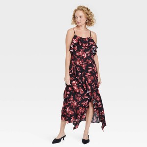 Women's Cold Shoulder Midi Dress - A New Day™ Black/Red Floral - 1 of 3