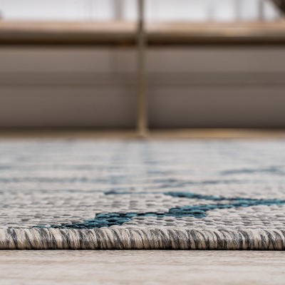 Gray and Teal Trellis Flat Woven Synthetic Rug