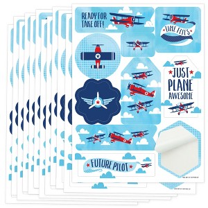 Big Dot of Happiness Taking Flight - Airplane - Vintage Plane Baby Shower or Birthday Party Favor Sticker Set - 12 Sheets - 120 Stickers - 1 of 4
