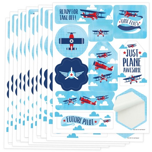 Big Dot of Happiness Taking Flight - Airplane - Vintage Plane Baby Shower  or Birthday Party Water Bottle Sticker Labels - Set of 20