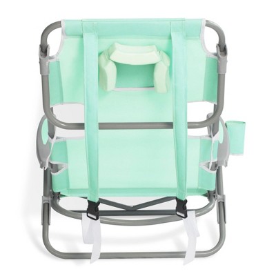 Teal Folding Reclining Beach Chairs with Arms and Cup Holder, Set of 2