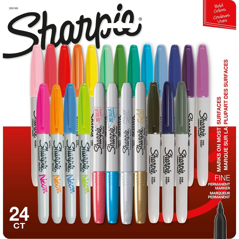 Sharpie 24pk Permanent Markers Fine Tip Multicolored, 1 of 11