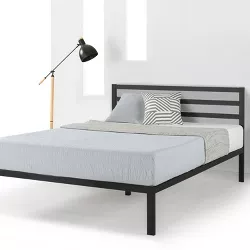 14" Modernista Classic Metal Platform Bed with Headboard Black - Mellow