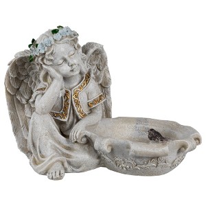 Northlight 10" Resting Angel Bird Feeder Outdoor Patio Garden Statue - Gray - 1 of 4