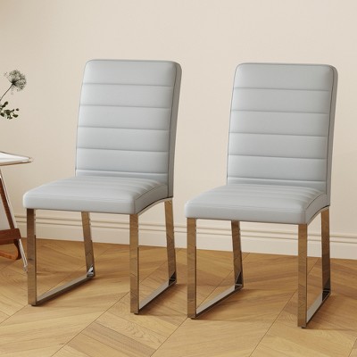 ChicFurnit Dining Set of 2 pcs Premium PU Chairs with High Density Foam and Sturdy Iron Legs for Home or Office, Gray, 21.5"*17.2"*35.7"