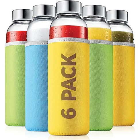 Glass Bottles 6 Pack 18oz Clear Eco-friendly Leak-proof Stainless-steel  Lids And 6 Sleeves In Different Colors - Homeitusa : Target