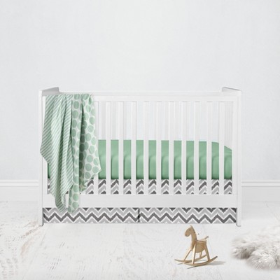 Bacati - Ikat Dots Stripes Mint Grey Neutral 4 pc Crib Set with 2 Muslin Sswaddle Blankets