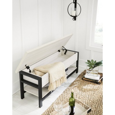 Casual Contrast 48" Black & White Storage Bench with Plank Shelf