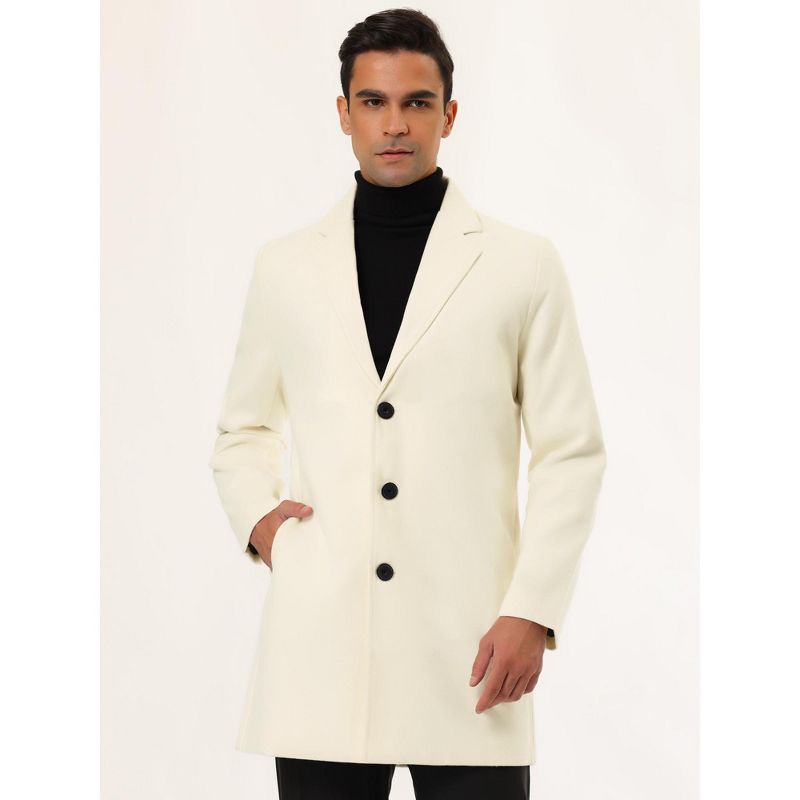 Lars Amadeus Men's Slim Fit Winter Notched Lapel Single Breasted Long Jacket Overcoat, 3 of 7