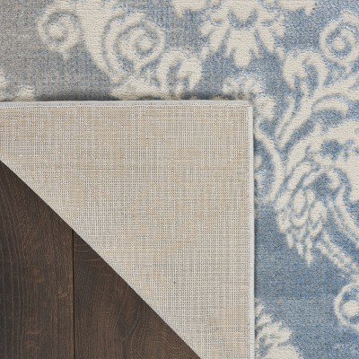 Ivory Blue Floral 5' x 7' Handmade Synthetic Area Rug