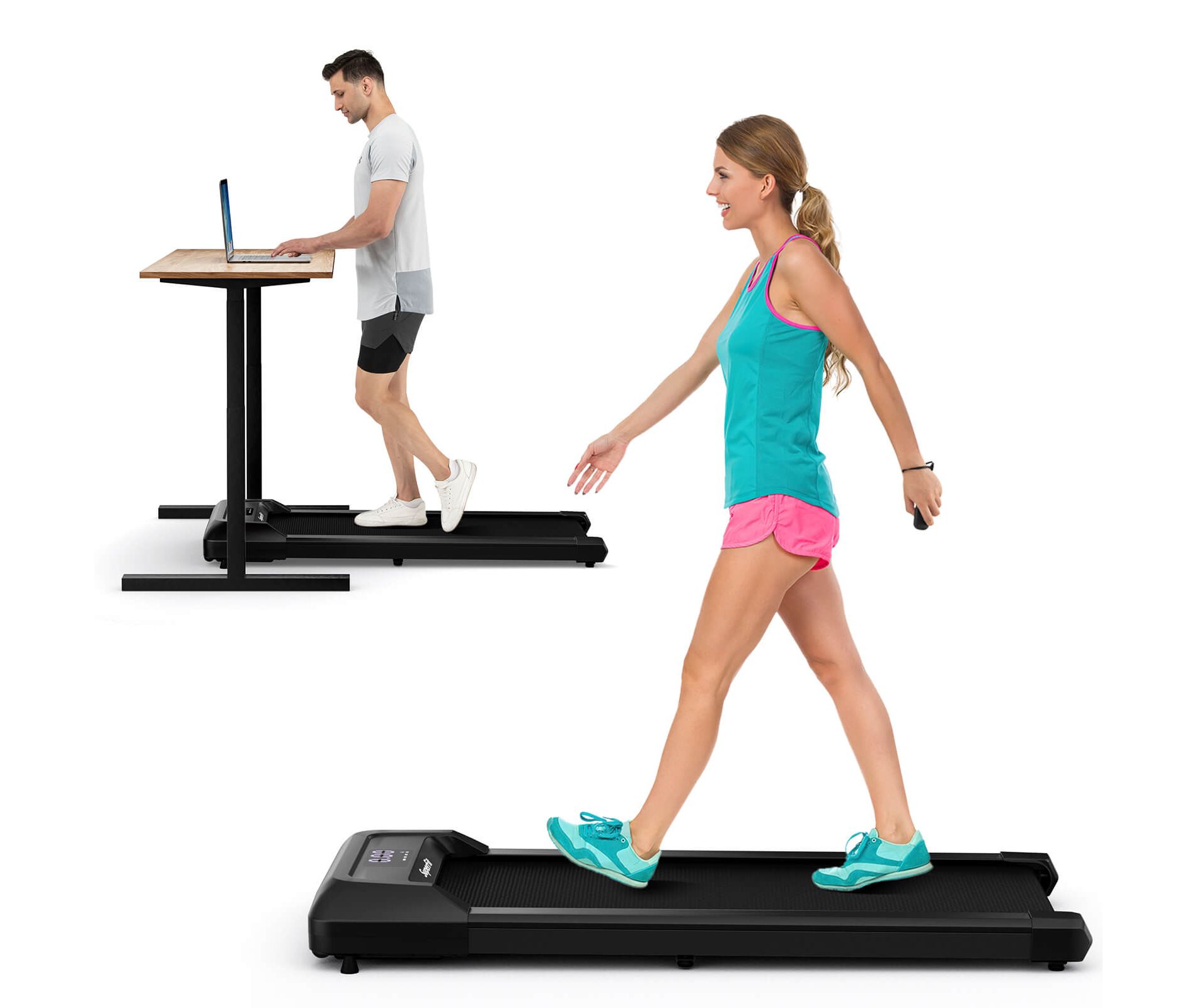 Walking Pad w/265 lbs Capacity Remote Control & LED Display Under Desk Treadmill Black