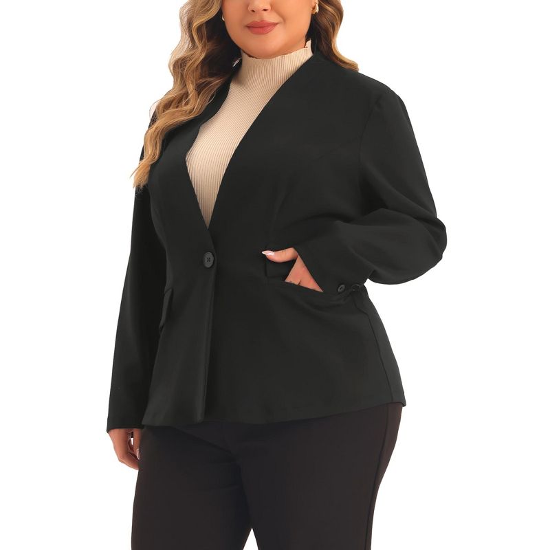 Agnes Orinda Women's Plus Size Button Down Lapel Long Sleeve Office Work Business Blazer, 2 of 6