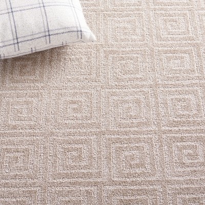 Beige Hand-Knotted Synthetic Rectangular Area Rug